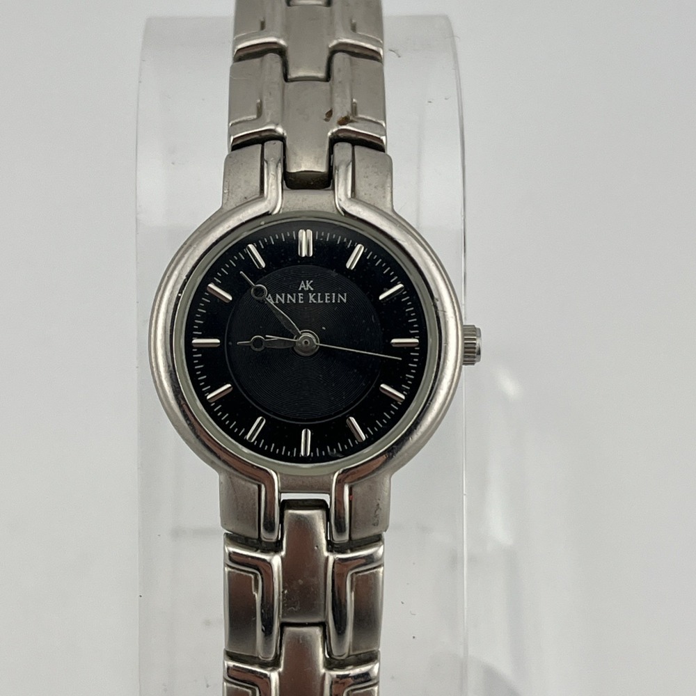 Anne Klein Watch Women 23mm Case Black Dial‎ 7" Silver Band 10/3049- New Battery